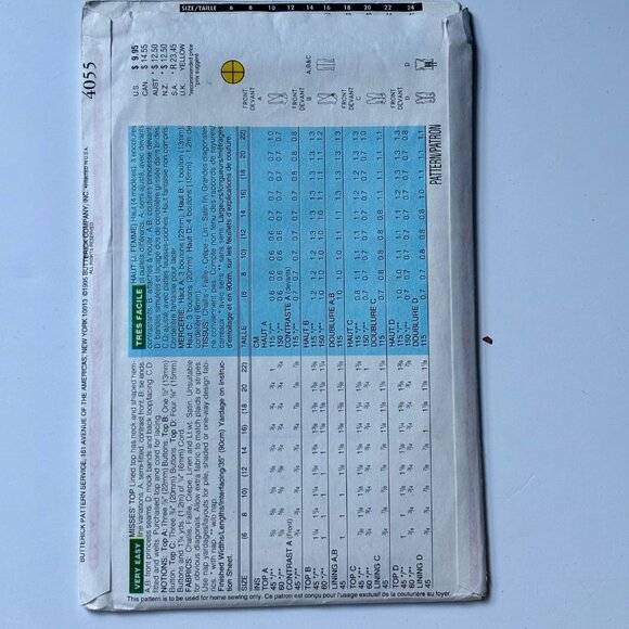 Butterick Pattern 4055 Misses Top and Vests - Picture 2 of 3